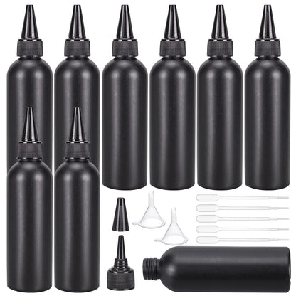 BENECREAT 16Pcs 120ml/4.06oz Black Plastic Squeeze Bottles, Squeeze Condiment Bottles with 2Pcs Funnels and 10Pcs Transfer Pipettes for Ink Tattoo Liquid Painting Glue