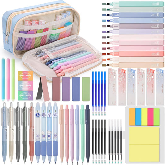 DazSpirit 61PCS Aesthetic College School Supplies Set with Cute Pencil Case