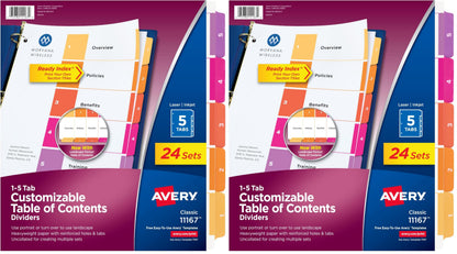 Avery Ready Index Table of Contents Dividers, 5-Tab, Color, 24 Sets