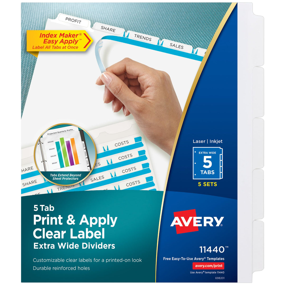 Avery® Index Maker® Clear Label Dividers, 5-Tab, Extra Wide, 5 Sets