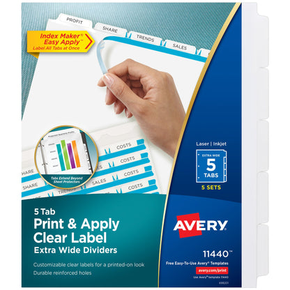 Avery® Index Maker® Clear Label Dividers, 5-Tab, Extra Wide, 5 Sets
