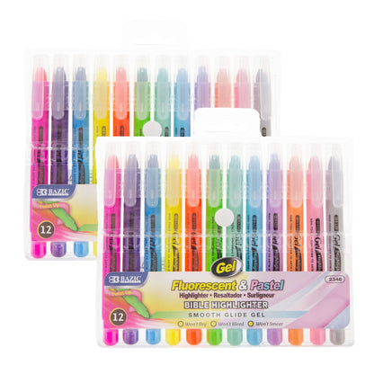 BAZIC PRODUCTS Gel Bible Highlighters, 12 Colors, No Bleed, 2-Pack