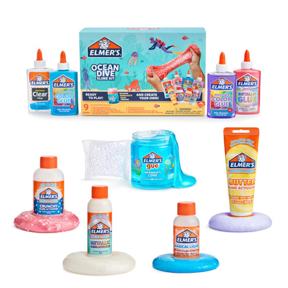 Elmer's Ocean Dive Slime Kit, Slime Supplies Include Liquid Glue, Activator, and Premade Slime, 9 Count - Creative Activity, Kids Summer Fun