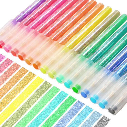 HANKU Glitter Highlighters, 16 Assorted Colors, Chisel Tip Pastel Markers