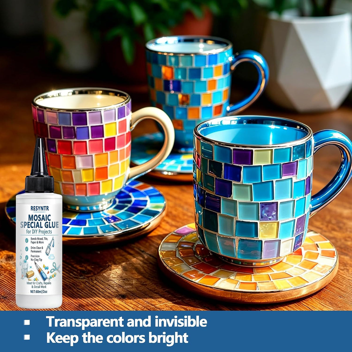 3-Pack 60ml Mosaic Glue, Waterproof Adhesive for DIY Crafts – Non-Toxic, Clear Drying, No Drip, for Glass, Ceramic, Wood, Plastic, Indoor & Outdoor Use (180ML)