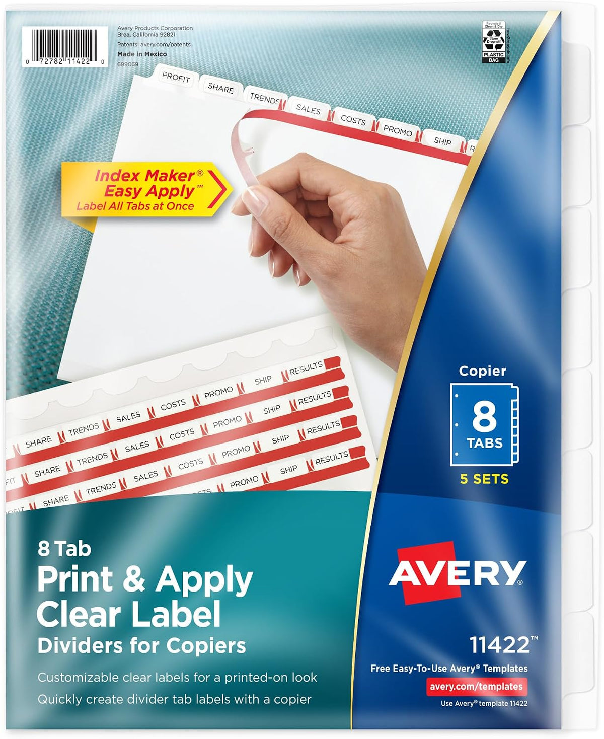 Avery Index Maker Clear Label Dividers, 8-Tab, White, 5 Sets