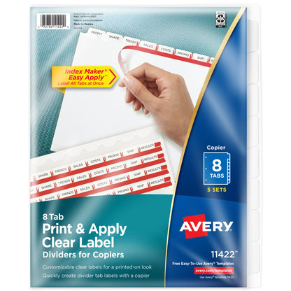 Avery Index Maker Clear Label Dividers, 8-Tab, White, 5 Sets