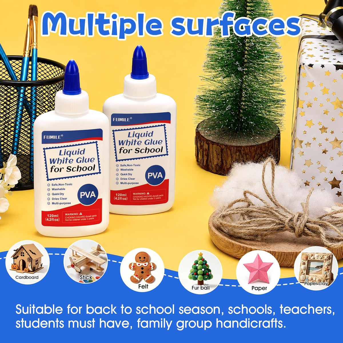 18Pack Washable Liquid White Glue for Kids, 4 fl oz Glue Bottles for School