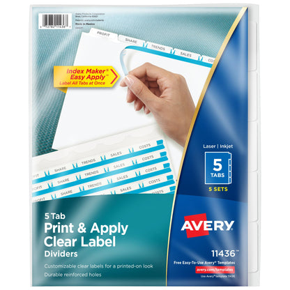 Avery Index Maker Clear Label Dividers, 5-Tab, White, 50 Sets