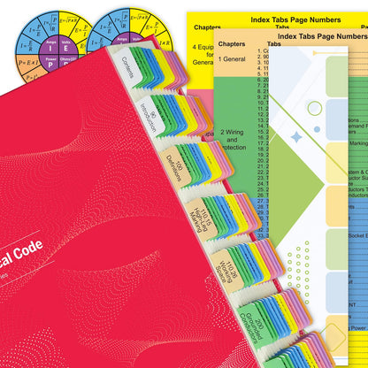 Electrical Code Tabs for NEC 2023, 140 PCS Laminated & Color-Coded for National Electrical Code, with Formula Guide/Wire Chart/2 Ohm’s Law Wheel Stickers/Page Numbers Card (Book Not Included)
