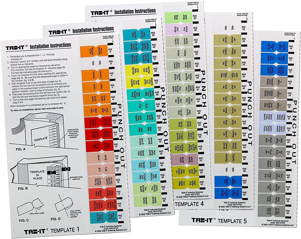 DSM-5-TR Index Tabs by TAB-IT | Color Coded by Diagnosis | Includes Easy Installation Template