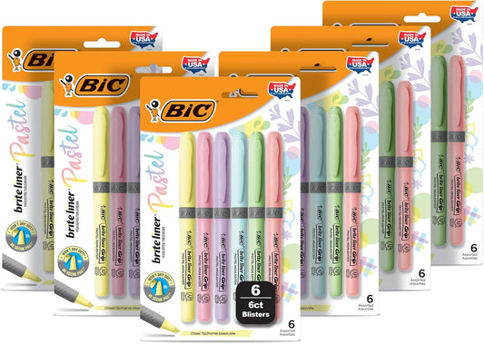 BIC Brite Liner Grip Pastel Highlighter Set, Chisel Tip, 36-Count
