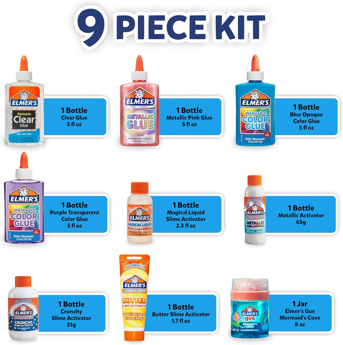 Elmer's Ocean Dive Slime Kit, Slime Supplies Include Liquid Glue, Activator, and Premade Slime, 9 Count - Creative Activity, Kids Summer Fun