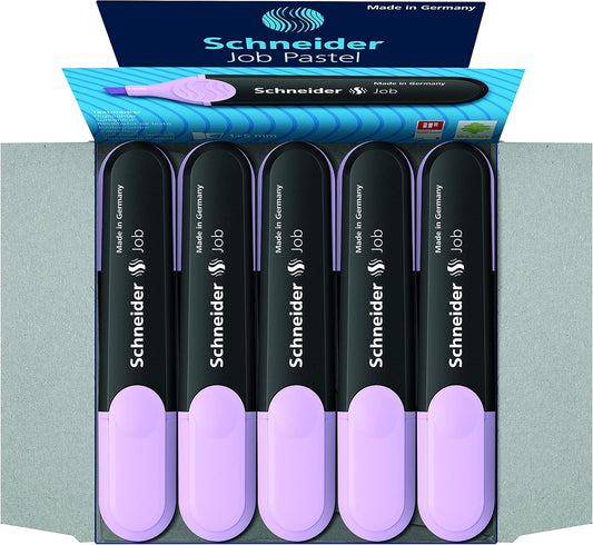Schneider Job Pastel Highlighter, Chisel Tip, 1 + 5 mm, Black Barrel, Lavender Ink, Box of 10 Highlighters (1528),Purple
