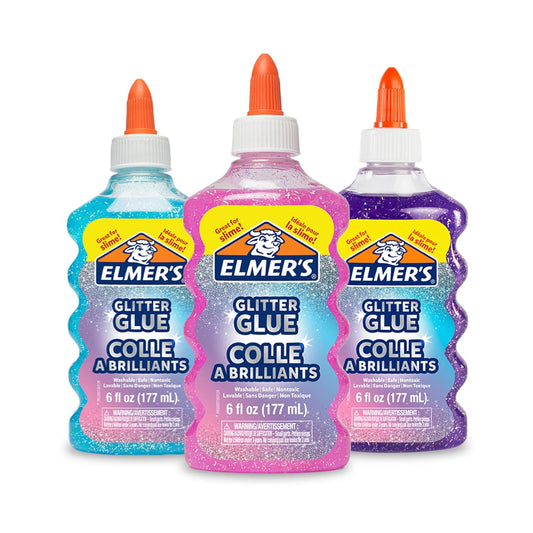 Elmer's Liquid Glitter Glue, Assorted Colors, Blue, Pink, Purple - Arts & Crafts, Kids Activity, Creative Fun, #1 Teacher Brand (Pack of 6)