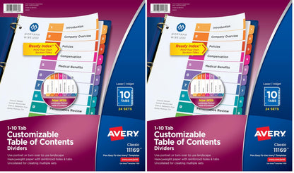 Avery® Table of Contents Dividers, 10-Tab, Multicolor, 24 Sets
