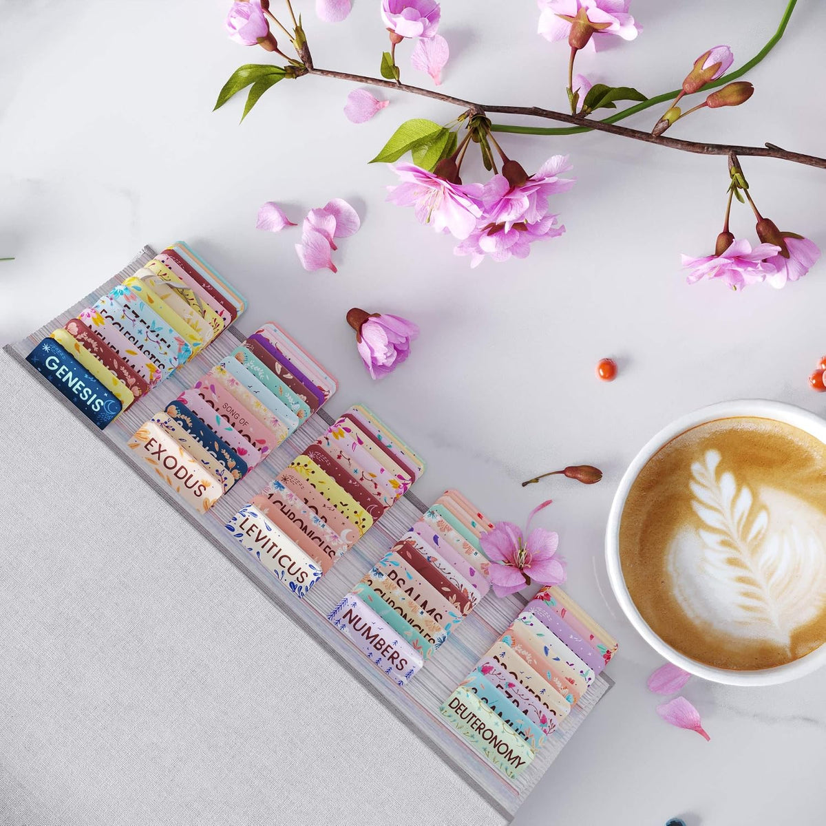 Bloom Gold™ Best Bible Tabs for Women – Soul Nourishing Book Summaries – 66 Peel-and-Stick Large Print Laminated Bible Book Tabs | Floral Tabs for Bible Study Supplies, Shepherd of Life