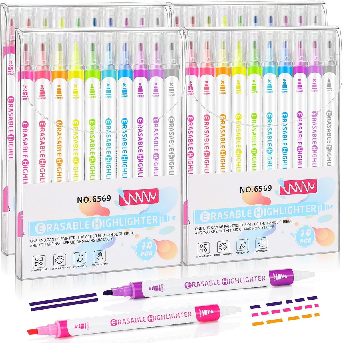 Zhehao 40 Pcs Erasable Highlighters Set, 10 Assorted Pastel Colors