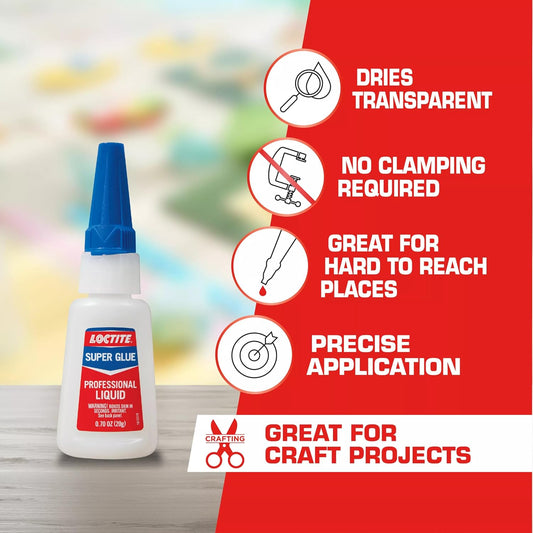 Loctite Super Glue Professional Liquid, Clear, 20g Bottle, 3 Pack