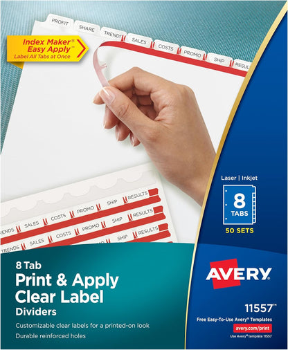 Avery® Index Maker® Clear Label Dividers, 8-Tab, White, 50 Sets