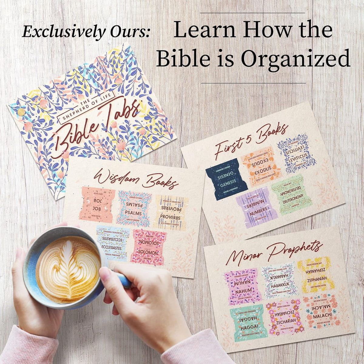 Bloom Gold™ Best Bible Tabs for Women – Soul Nourishing Book Summaries – 66 Peel-and-Stick Large Print Laminated Bible Book Tabs | Floral Tabs for Bible Study Supplies, Shepherd of Life