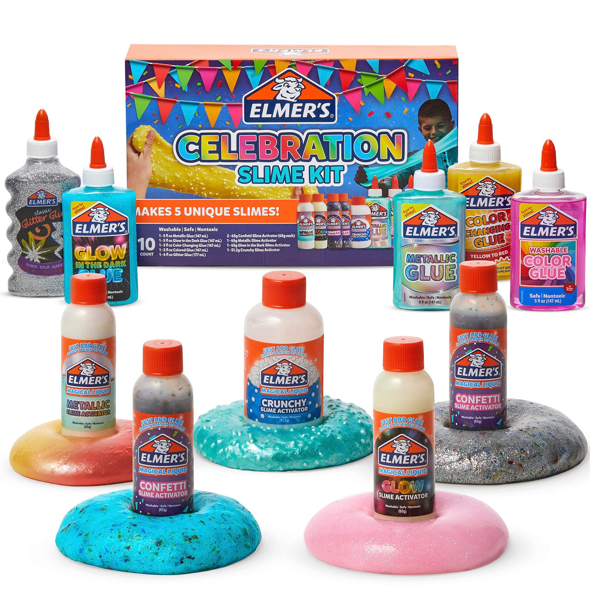 Elmer's Ocean Dive Slime Kit, Slime Supplies Include Liquid Glue, Activator, and Premade Slime, 9 Count - Creative Activity, Kids Summer Fun