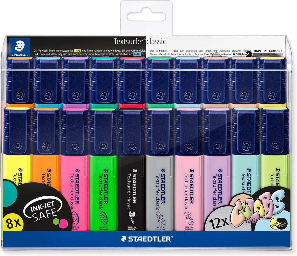 STAEDTLER 364 WP20 Textsurfer Classic Highlighter - Assorted Neon and Pastel Colours (Pack of All 20 Colours)